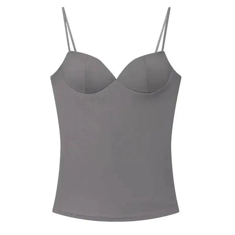 Gray women's spaghetti strap camisole top with sweetheart neckline, perfect for layering or casual wear.