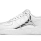 Women's white metallic Nike Air Force 1 sneakers, stylish fashion footwear for casual wear
