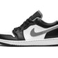 Black and white Nike Air Jordan 1 low sneaker with grey swoosh, women's fashion footwear