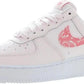 White women's sneaker with pink floral Nike swoosh, casual fashion footwear