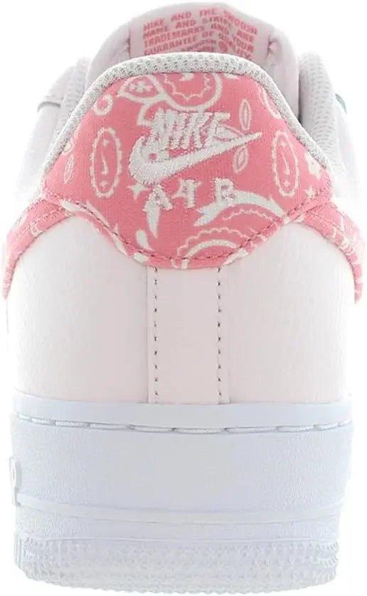 White Nike Air sneaker with pink bandana print heel tab, women's fashion footwear