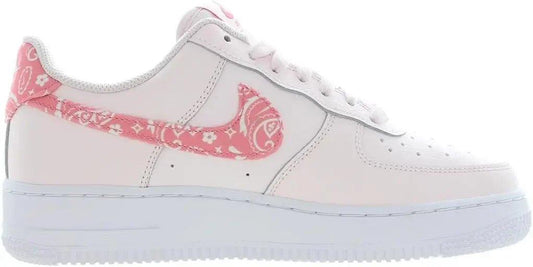 White women's sneaker with pink floral bandana print Swoosh and heel tab, casual fashion footwear