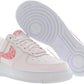 White Nike Air Force 1 sneaker with pink paisley Swoosh, women's fashion footwear