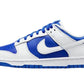 Blue and white Nike Dunk Low sneaker, women's fashion footwear with classic design