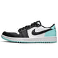 Black and white low-top sneaker with mint green accents, stylish women's fashion footwear