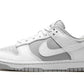 White and gray Nike Dunk Low sneaker, women's fashion footwear with classic design and clean look
