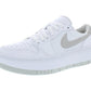 White women's platform sneaker with gray swoosh, perfect for casual fashion and everyday style