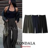 Women's wide-leg pleated trousers in olive, navy, black — stylish fashion pants for casual wear