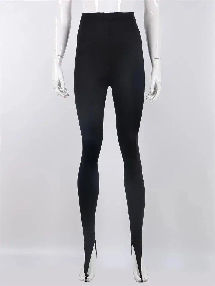Black high-waisted leggings for women, slim fit fashion wear on mannequin