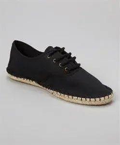 Black canvas espadrille sneakers with lace-up design, stylish women's fashion footwear