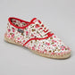 Floral print espadrille sneakers with red trim and white laces for women's fashion