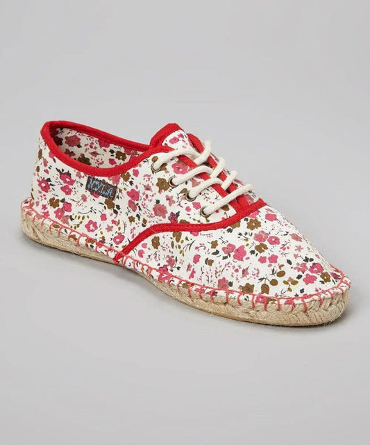 Floral print espadrille sneakers with red trim and white laces for women's fashion