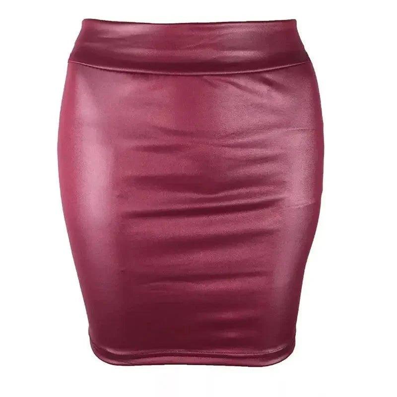 Burgundy faux leather bodycon mini skirt for women's fashion