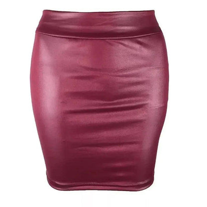 Burgundy faux leather bodycon mini skirt for women's fashion