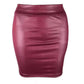 Burgundy faux leather bodycon mini skirt for women's fashion