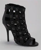 Black studded cage heel sandals for women's fashion