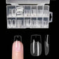 Clear press-on nails in organized case, assorted shapes for women’s fashion beauty