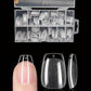Clear false nail tips in organizer, shown with application guide for women's fashion beauty