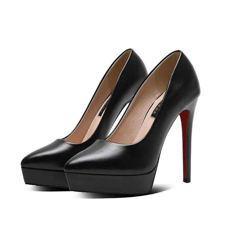 Black high heel pumps with red soles, women's fashion footwear for elegant style