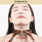 Woman using wooden neck lymphatic scraping tools for facial massage and relaxation