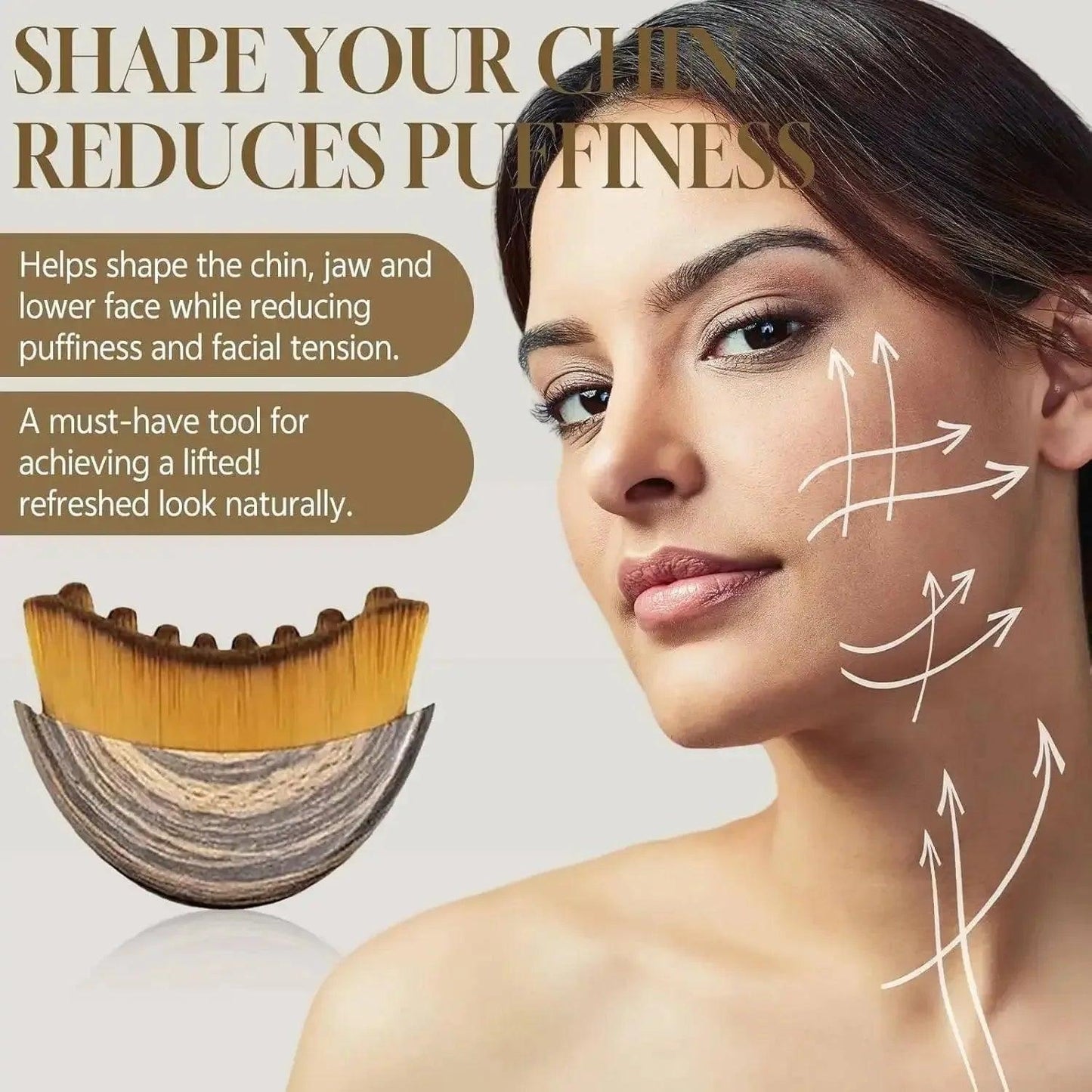 Facial tool for chin and jawline shaping, reduces puffiness, lifts face naturally