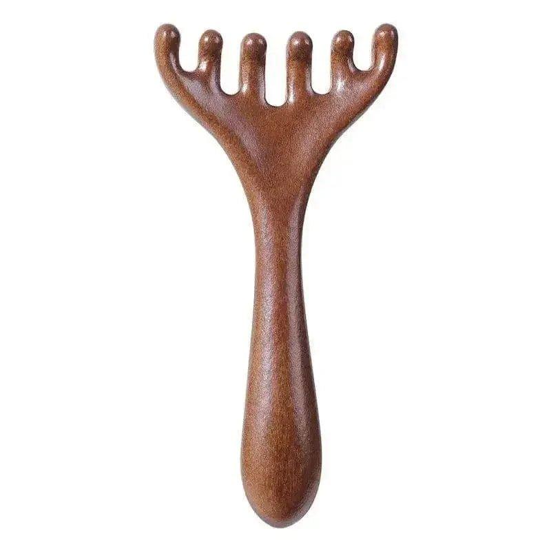 Wooden scalp massager with five prongs for head massage and relaxation