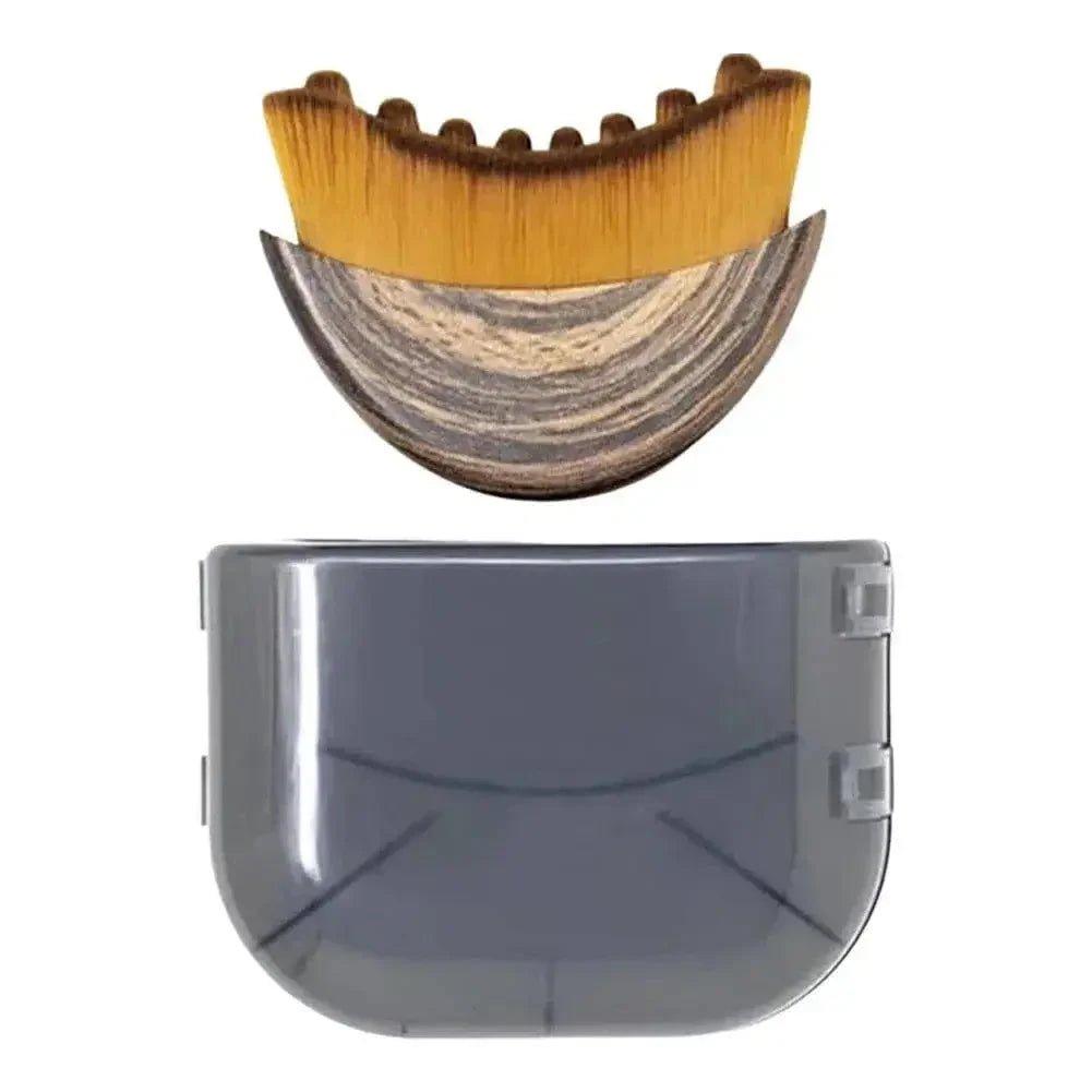 Bamboo hairbrush with wooden base and gray protective case for beauty and grooming