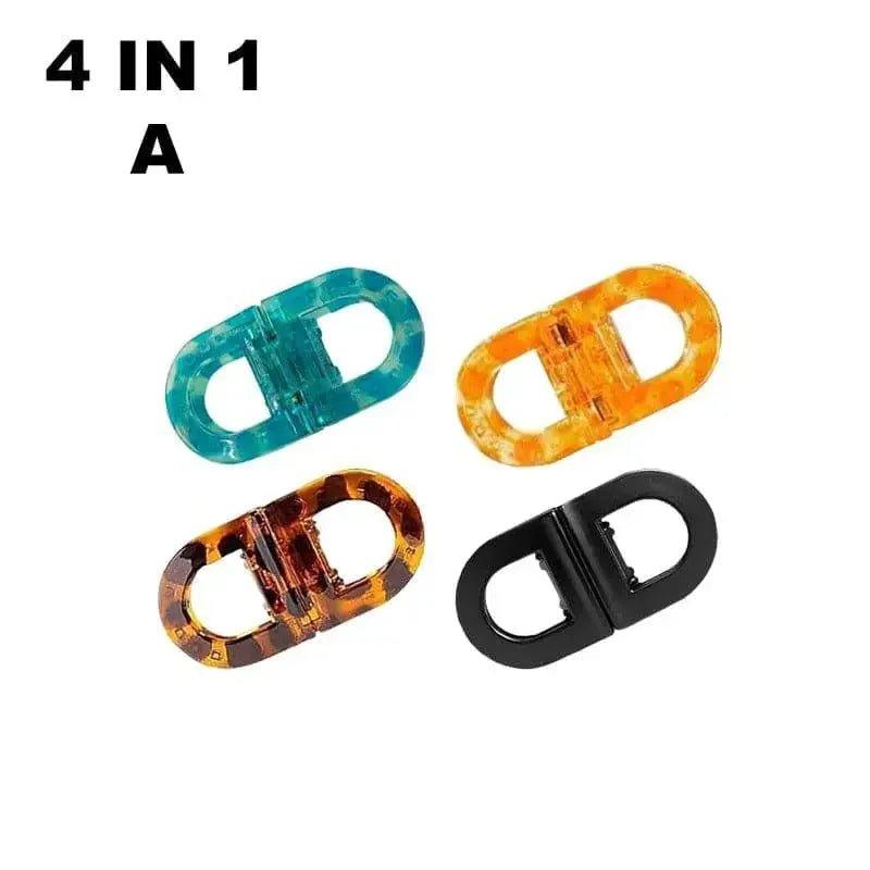 4-in-1 hair clips in blue, orange, tortoise, and black for women's fashion styling