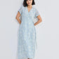 Light blue floral wrap dress with short sleeves, perfect for women's fashion and summer style.