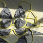 Black and white striped bikini tops with yellow trim, women's fashion swimwear