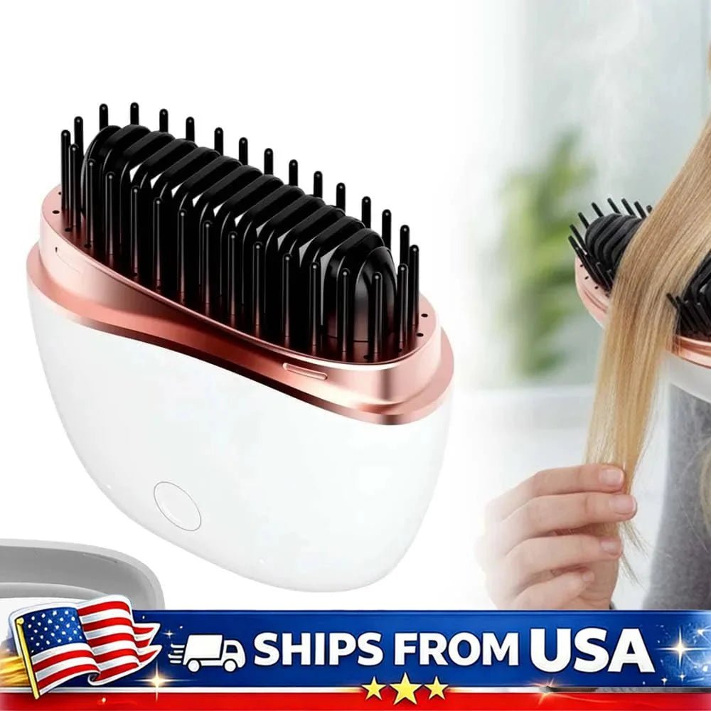 Mini Cordless Hair Straightener Brush Rechargeable Portable Hot Comb Rapid Heat 3 Temp Control Travel Styling Tools USB Charging - Womans Fashion