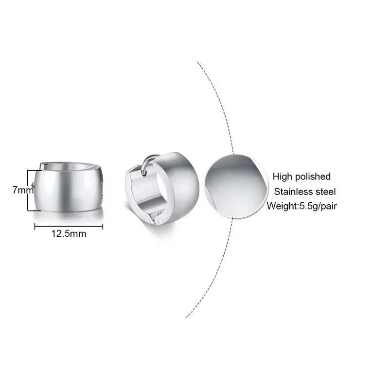 High polished stainless steel hoop earrings, 7mm x 12.5mm, lightweight fashion jewelry for women