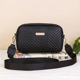 Black quilted chevron crossbody bag with gold hardware, stylish women's fashion accessory