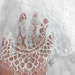 Delicate white floral lace fabric with scalloped edge, perfect for women's fashion dresses and bridal wear