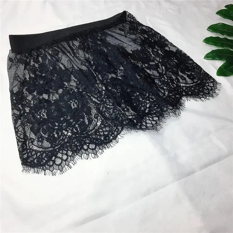 Black lace mini skirt with floral pattern, women's fashion, elegant and stylish design