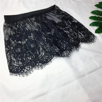 Black lace mini skirt with floral pattern, women's fashion, elegant and stylish design