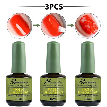 3PCS Misscheering Magic Unloading gel polish remover, 15ML each, professional nail glue removal for women's fashion beauty