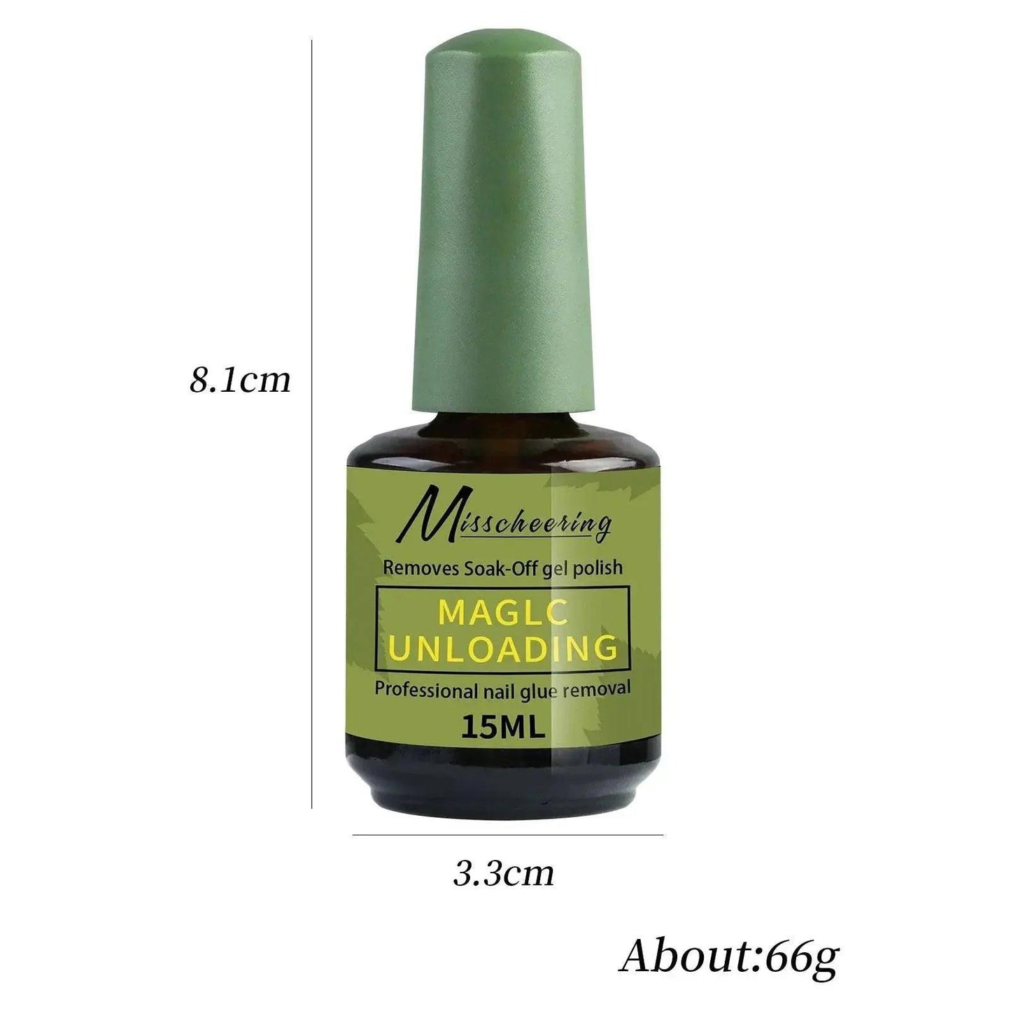 Misscheering Magic Unloading 15ml nail glue remover for soak-off gel polish, 8.1cm tall, professional beauty tool