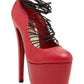 Red platform high heels with black lace-up detailing, women's fashion footwear