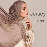 Elegant jersey hijab in soft taupe, styled for modern women's fashion