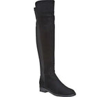 Black over-the-knee women's fashion boots with low heel