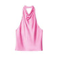 Pink satin halter neck top for women's fashion