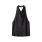 Black sleeveless satin top with cowl neckline for women's fashion