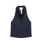 Navy blue sleeveless top with cowl neckline for women's fashion