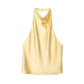 Elegant yellow satin halter top for women's fashion
