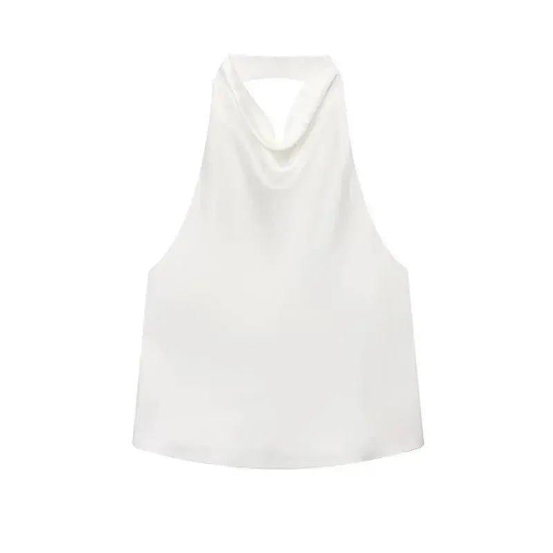 White sleeveless cowl neck top for women's fashion