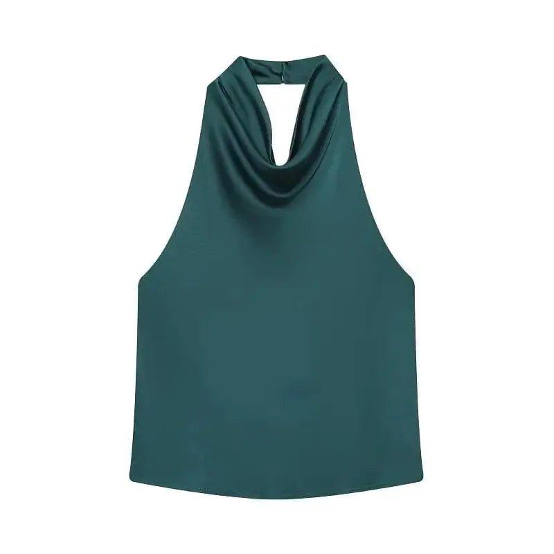 Emerald green sleeveless cowl neck top for women's fashion
