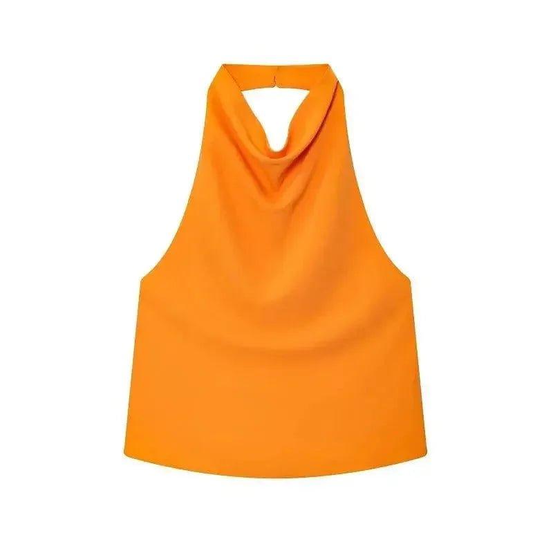 Vibrant orange halter neck sleeveless top for women's fashion