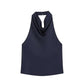Navy blue sleeveless cowl neck top for women's fashion