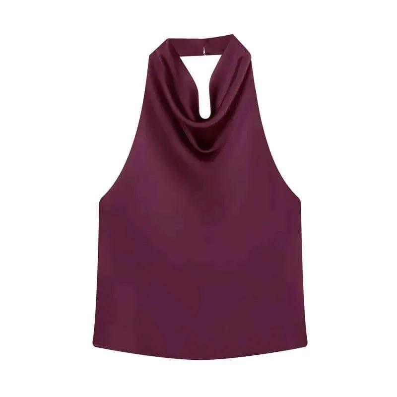 Burgundy cowl neck sleeveless top for women's fashion
